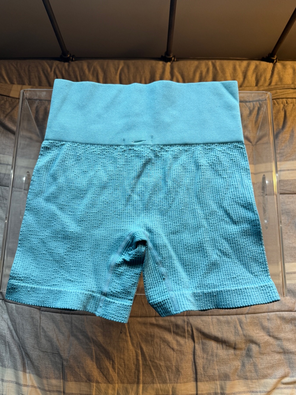 Colsie Turquoise Waffle-Knit High-Waist Bike Shorts